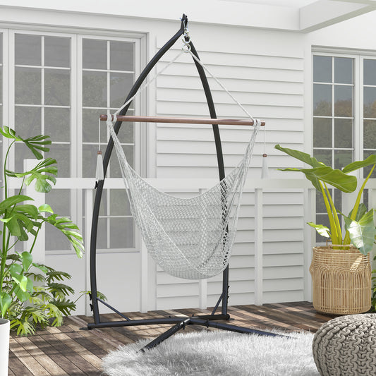 Outsunny Hammock Chair Stand, Hanging Heavy Duty Metal Frame With Chain Air Porch Egg Swing Chair, Indoor & Outdoor Use, Black