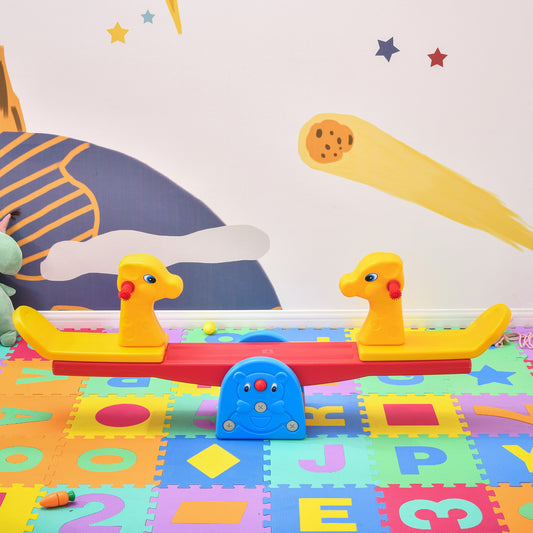 Kids Seesaw Safe Teeter Totter 2 Seats with Easy-Grip Handles, 360 Degrees Rotating Safe, Backyard Equipment, for 1-4 years old Multicolor