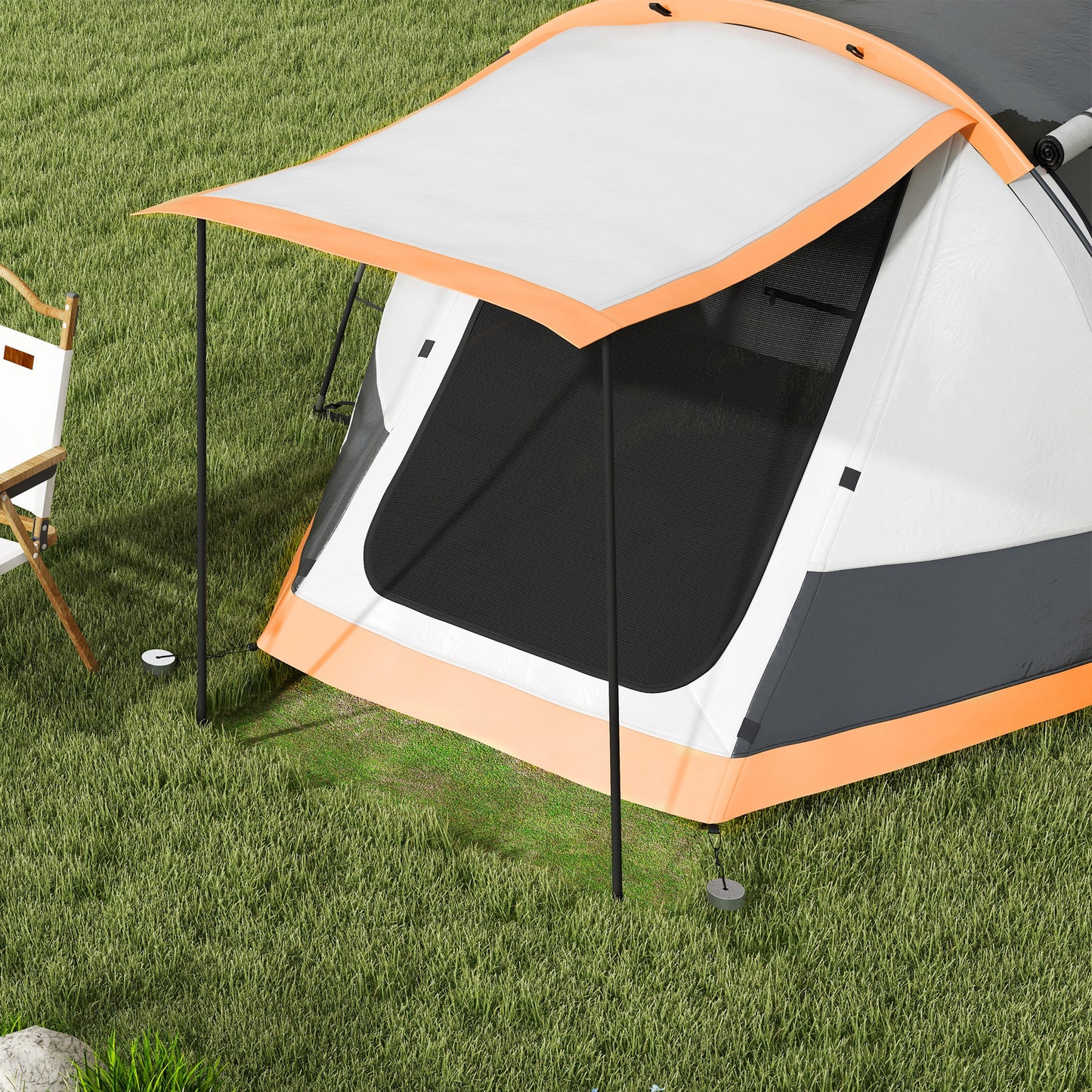 Outsunny 3-4 Man Camping Tent, Family Tunnel Tent, 2000mm Waterproof, Portable with Bag, Orange