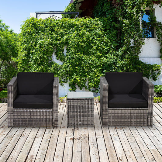 Outsunny 2 Seater Rattan Garden Furniture Sofa Furniture Set W/Cushions, Steel Frame-Grey