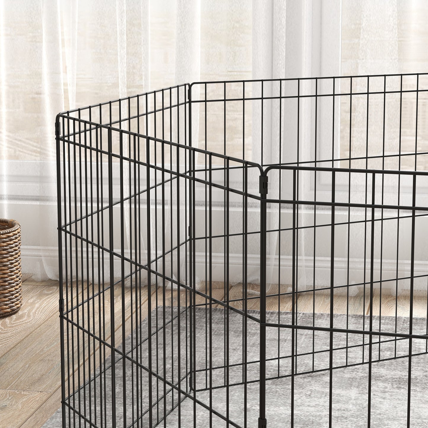 Pet Playpen | 8 Heavy-Duty Steel Panels | Double-Bolt Door | Configurable Shapes | Ground Pegs Included | Indoor & Outdoor | Small Dogs, Rabbits & Small Pets | 61 x 61cm Panels | Black