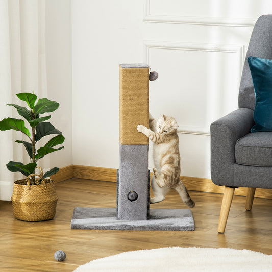 PawHut Cat Scratching Post, 79cm Tall Jute Scratcher Climber, Cat Tree Activity Centre with Carpet Base, Dangling Ball, Grey