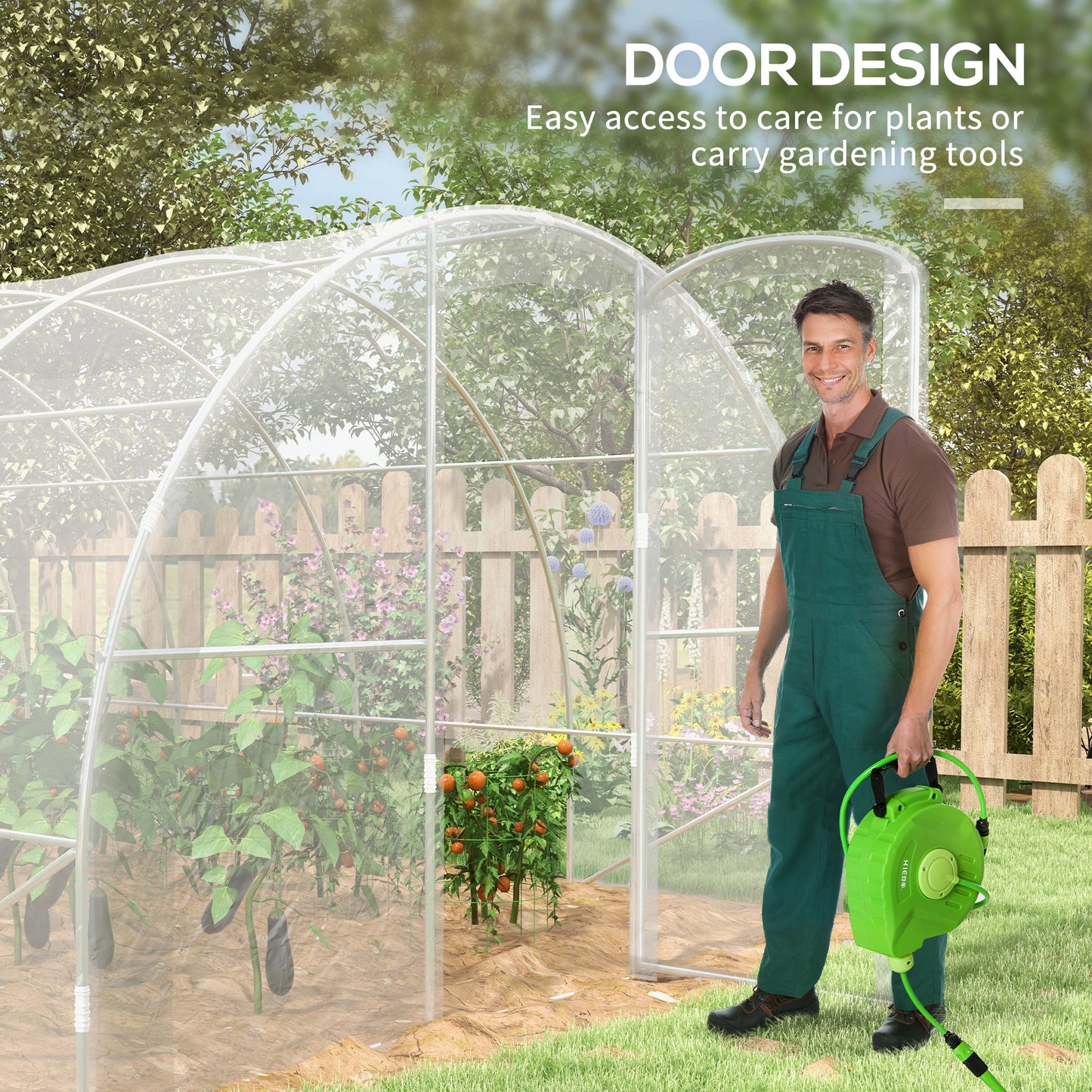 Outsunny Polytunnel Greenhouse Walk-in Grow House with PE Cover, Door and Galvanised Steel Frame, 4 x 3 x 2m, Clear