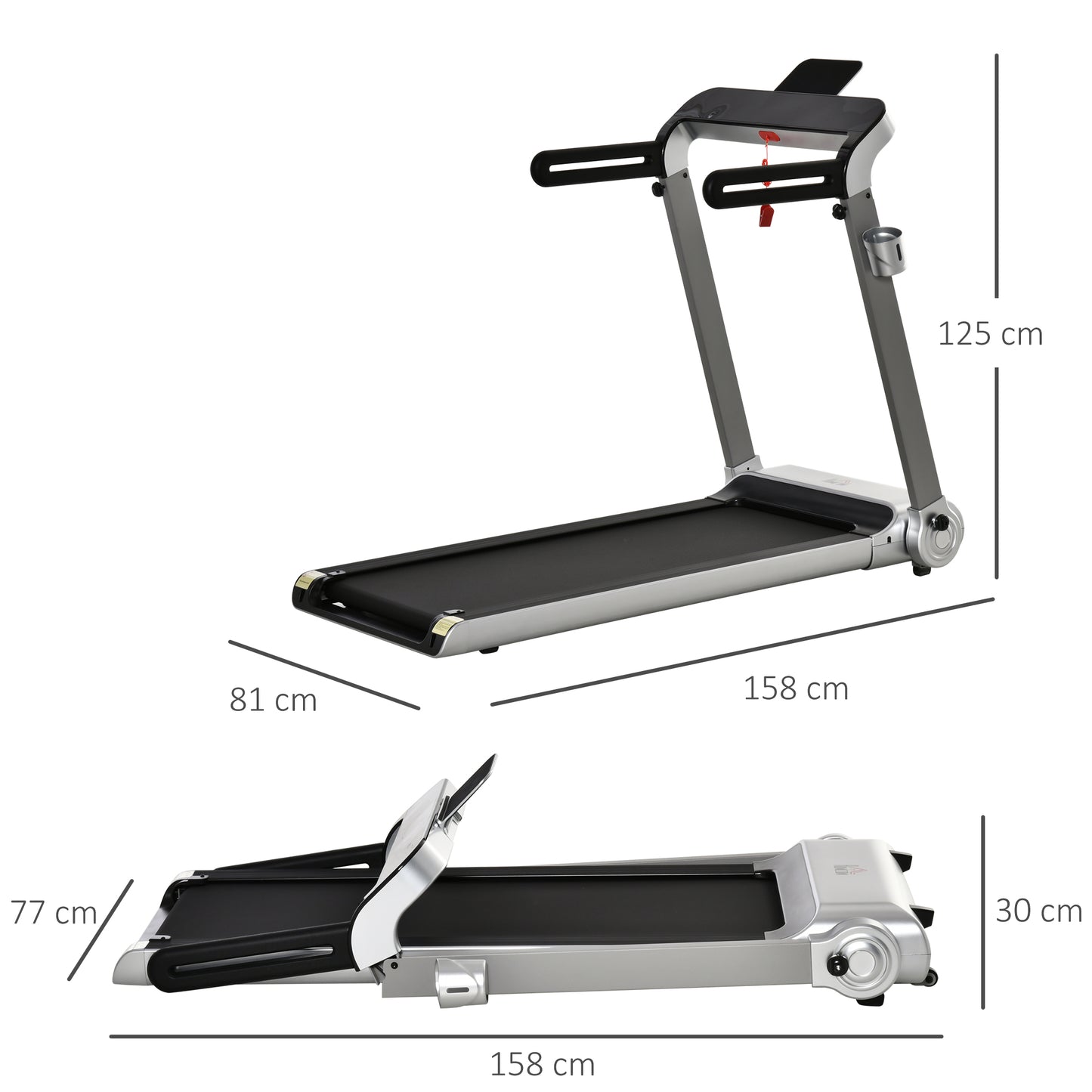 15km/h Electric Treadmill, 6-level Quick Speed Controls Folding Indoor Cardio Treadmill w/ LED Monitor, USB Port, Phone and Cup Holder, Silver