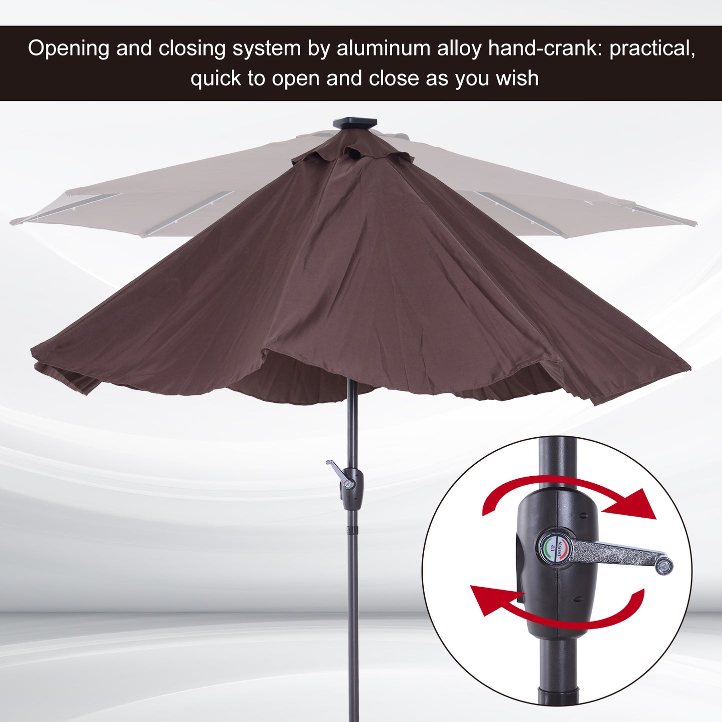 Outsunny Umbrella Parasol 24 Solar LED-Brown/Coffee