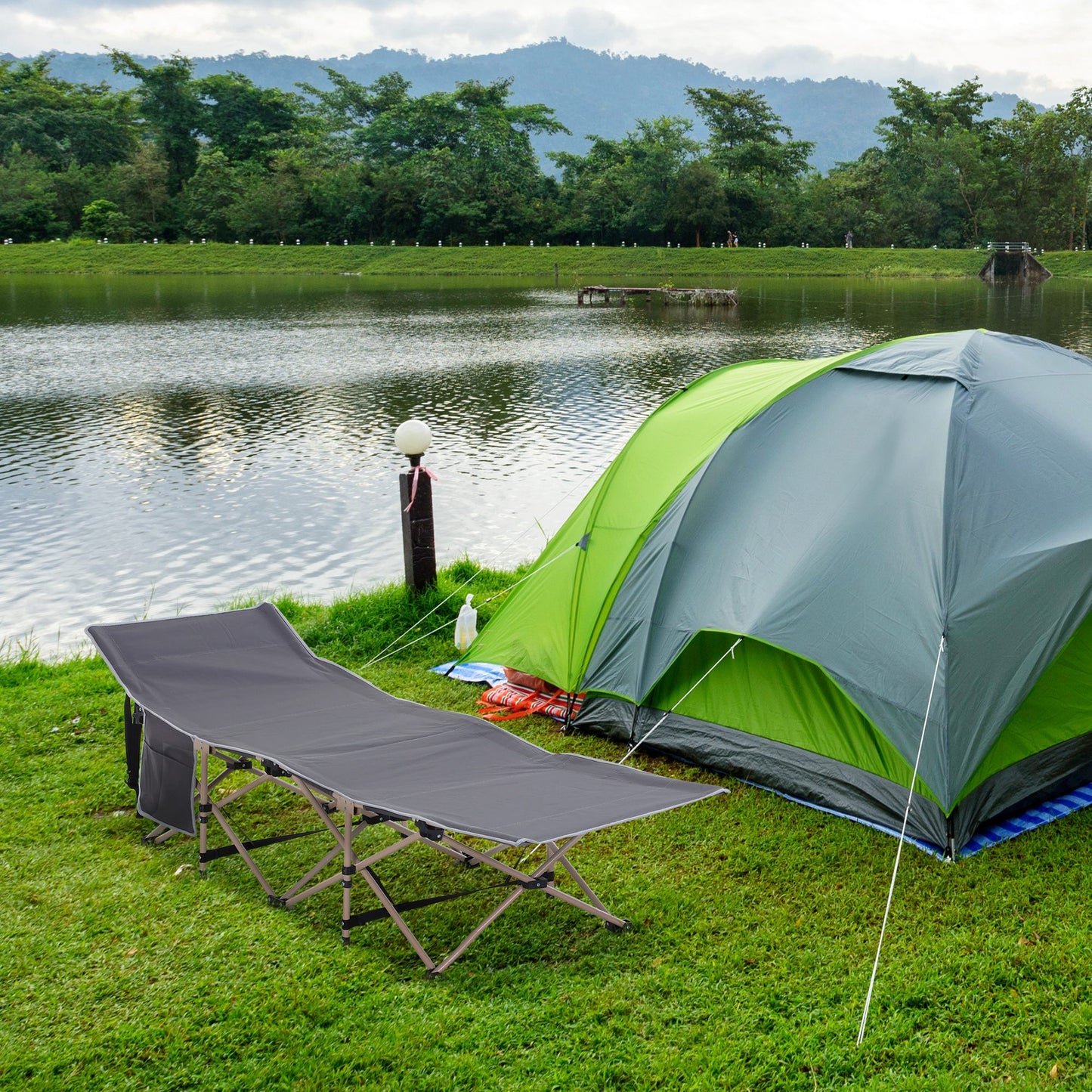Outsunny Single Person Folding Camping Cot Portable Camp Sleeping Bed With Carry Bag