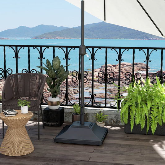 Outsunny 60kg Square Parasol Base with Wheels, 38mm, 48mm Heavy Duty Plastic Umbrella Stand, Fillable Parasol Stand for Outdoor Patio Umbrella, Black