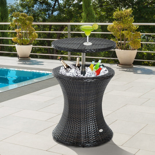 Outsunny Rattan Ice Bucket Table Beer Cooler For Outdoor Patio Party Bar Garden Brown