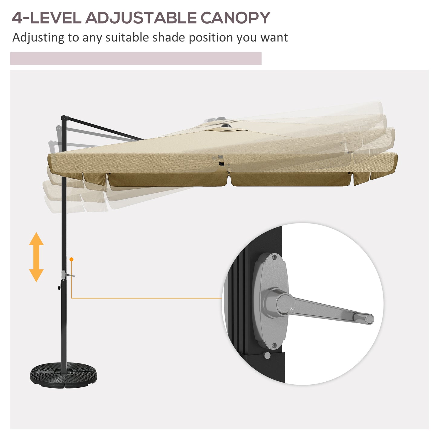 Outsunny 3(m) Cantilever Roma Parasol, Hanging Garden Parasol, Aluminium Square Patio Umbrella with Crank Handle and Tilt, Outdoor Patio Sun Shade with Vented Top, 8 Ribs, Cross Base, Khaki