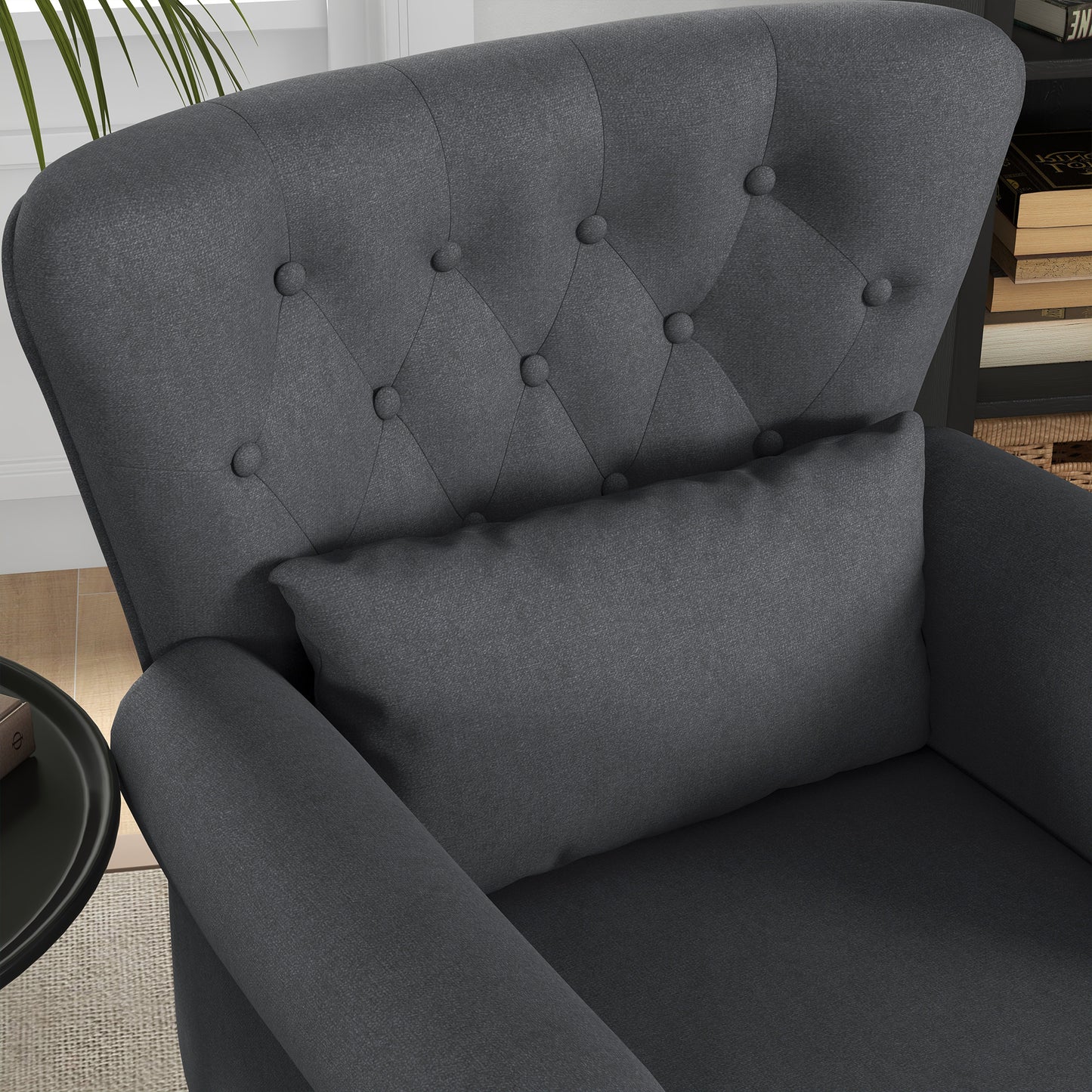 Chesterfield-style Accent Chair, Tufted Wingback Armchair with Pillow, Nailhead Trim for Living Room, Bedroom, Dark Grey