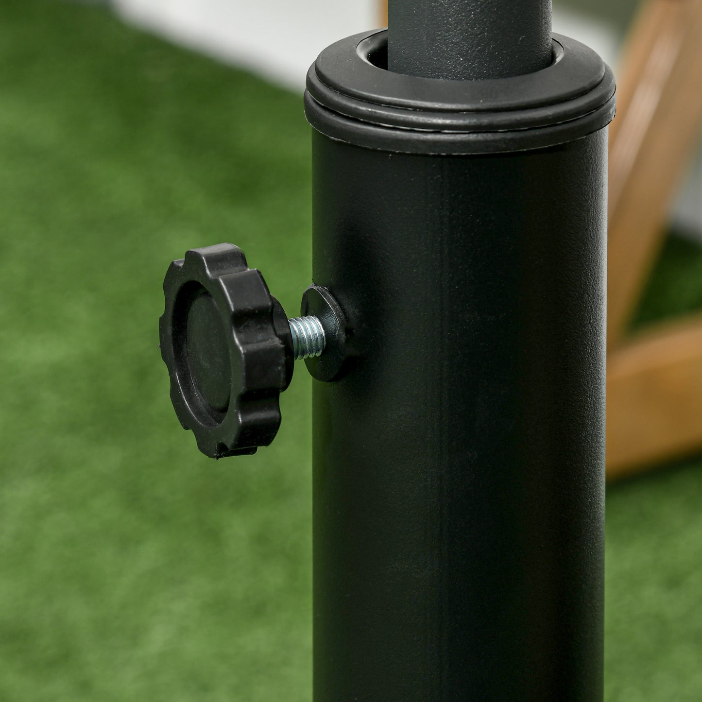 Outsunny Resin Garden Parasol Base with Wheels and Retractable Handles, Round Outdoor Market Umbrella Stand Weight for Poles of Φ38 - Φ48mm, Black