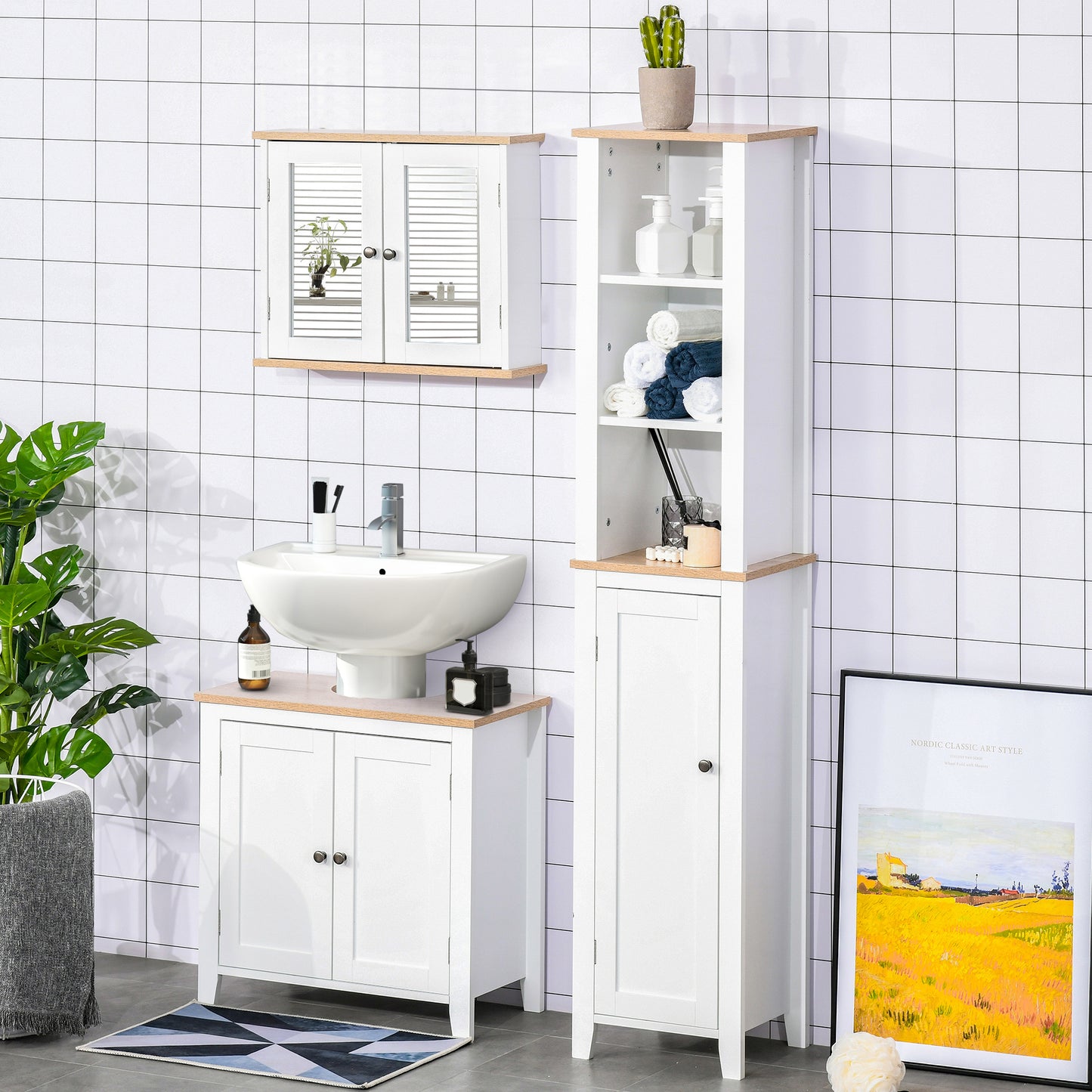 Kleankin Bathroom Sink Cabinet, with 2 Doors Pedestal Under Sink Design, Space Saver Organizer Freestanding with Internal Adjustable Shelf, White