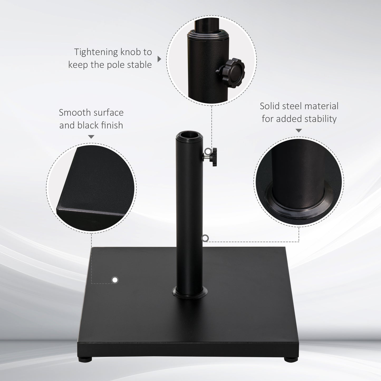 Outsunny Steel Square Parasol Stand Base w/ Adjustable Knob Umbrella Stand Black