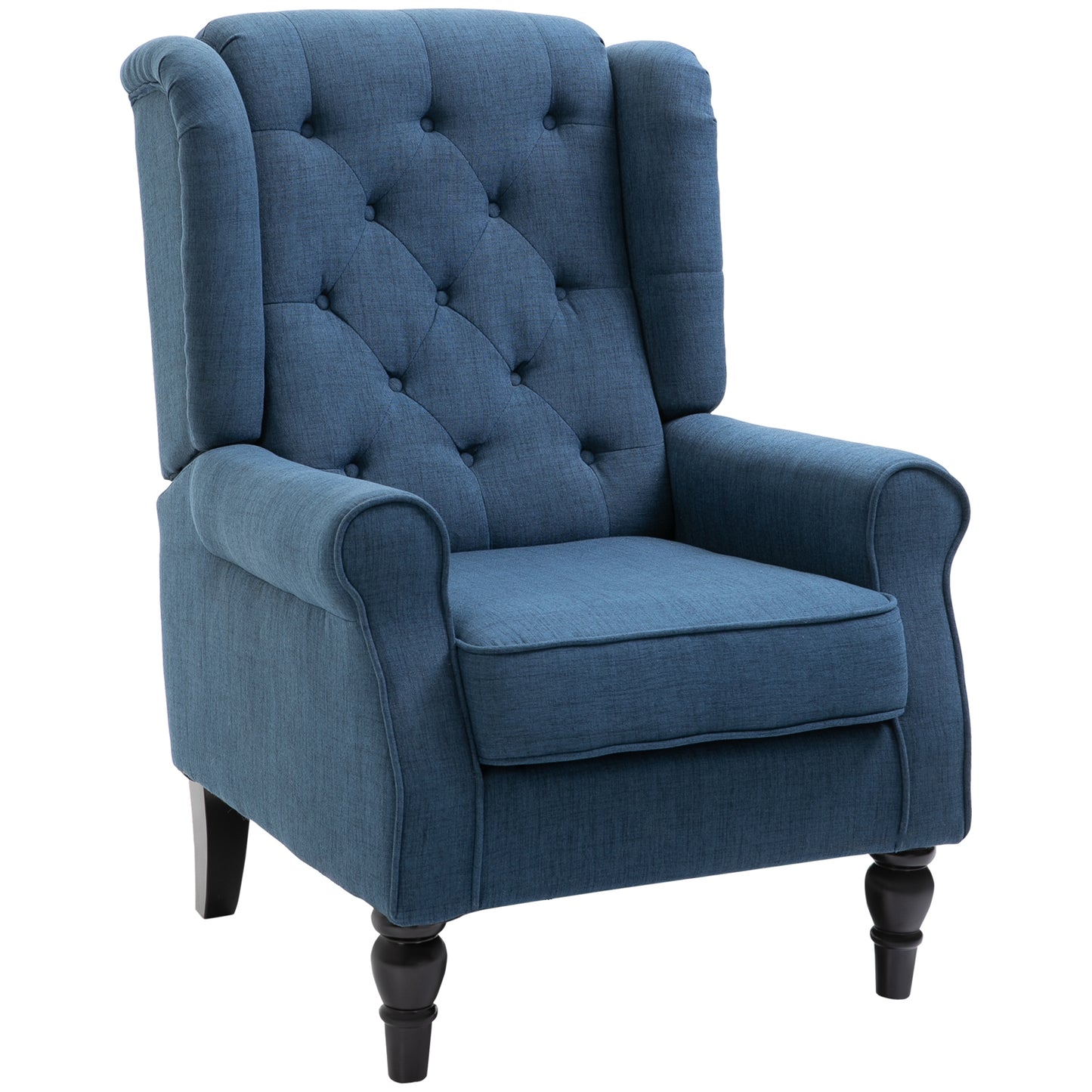 Vintage Style Wingback Accent Chair, Retro Upholstered Button Tufted Occasional Chair for Living Room and Bedroom, Blue