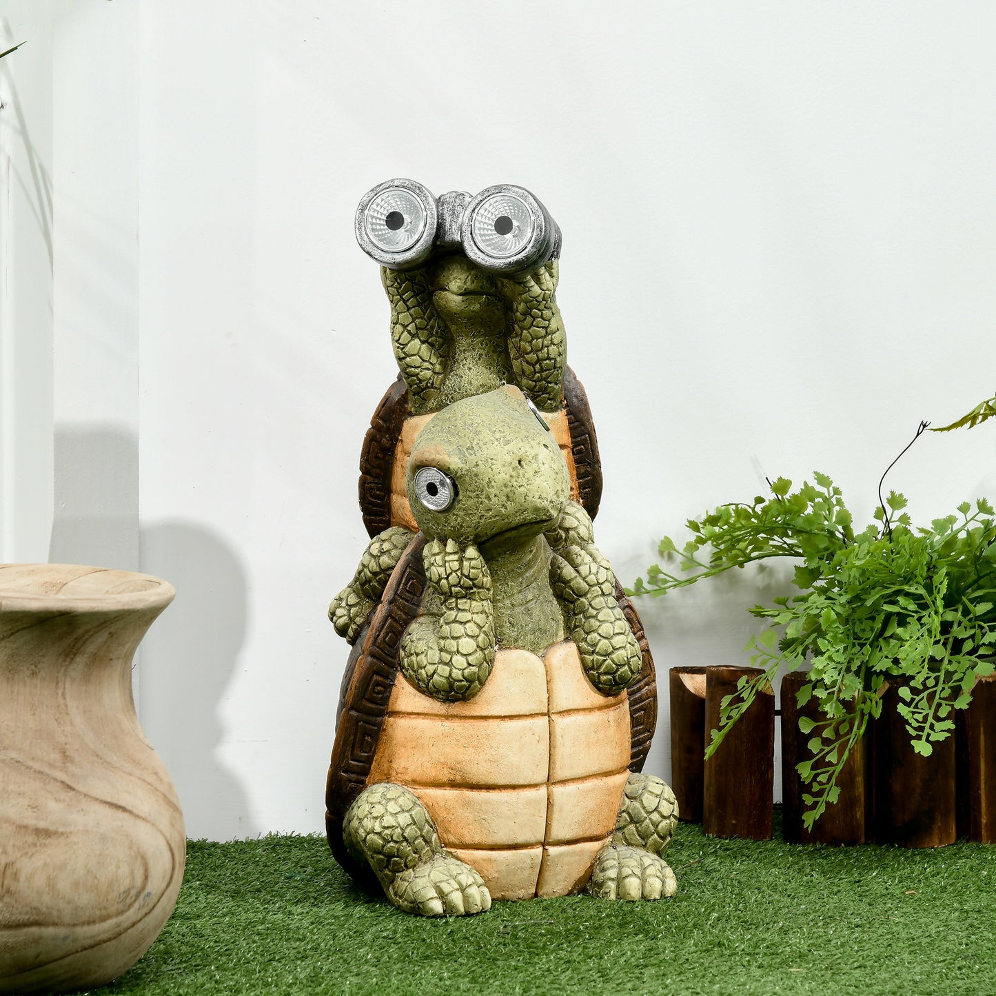 Outsunny Vivid 2 Tortoises Garden Statue with Solar LED Light, Outdoor Ornament Art Sculpture Home Decoration for Porch, Deck, Grass