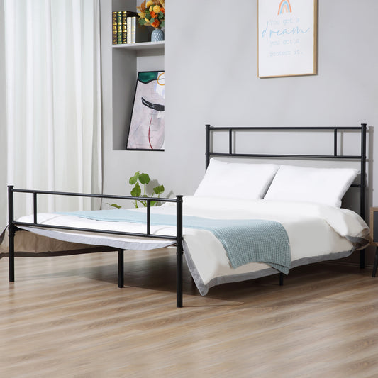 King Size Metal Bed Frame, Solid Bedstead Base with Headboard and Footboard, Metal Slat Support and Underbed Storage Space, Bedroom Furniture