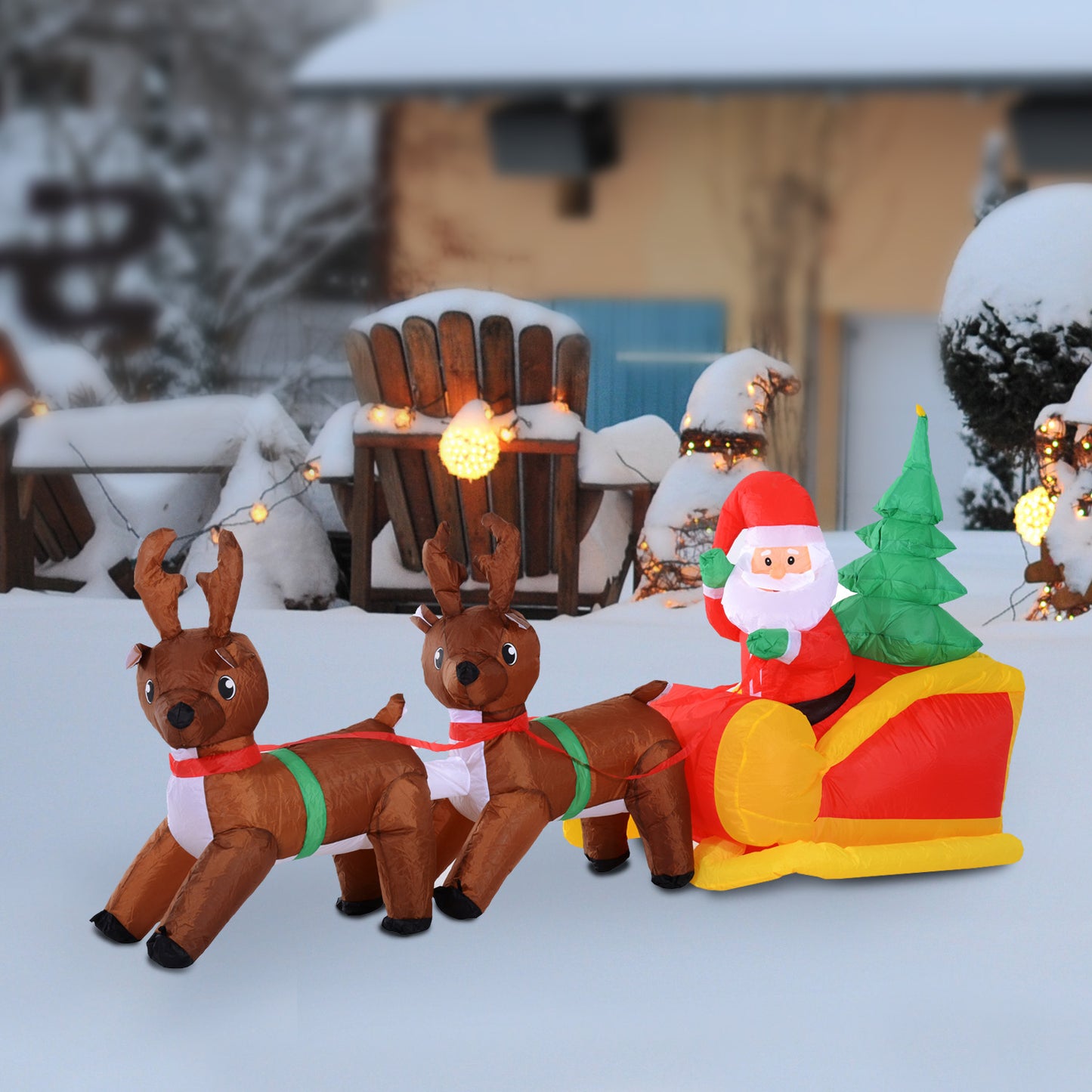Inflatable Self-inflating Santa Sleigh Reindeer Christmas