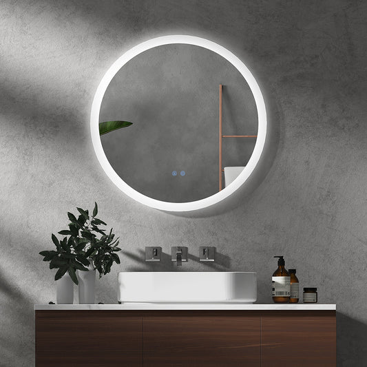 Kleankin Round Illuminated Bathroom Mirrors w/ LED Lights, Wall Mount Mirror w/ 3 Colours, Anti-Fog, Memory Function & Aluminium, 70 x 70 cm
