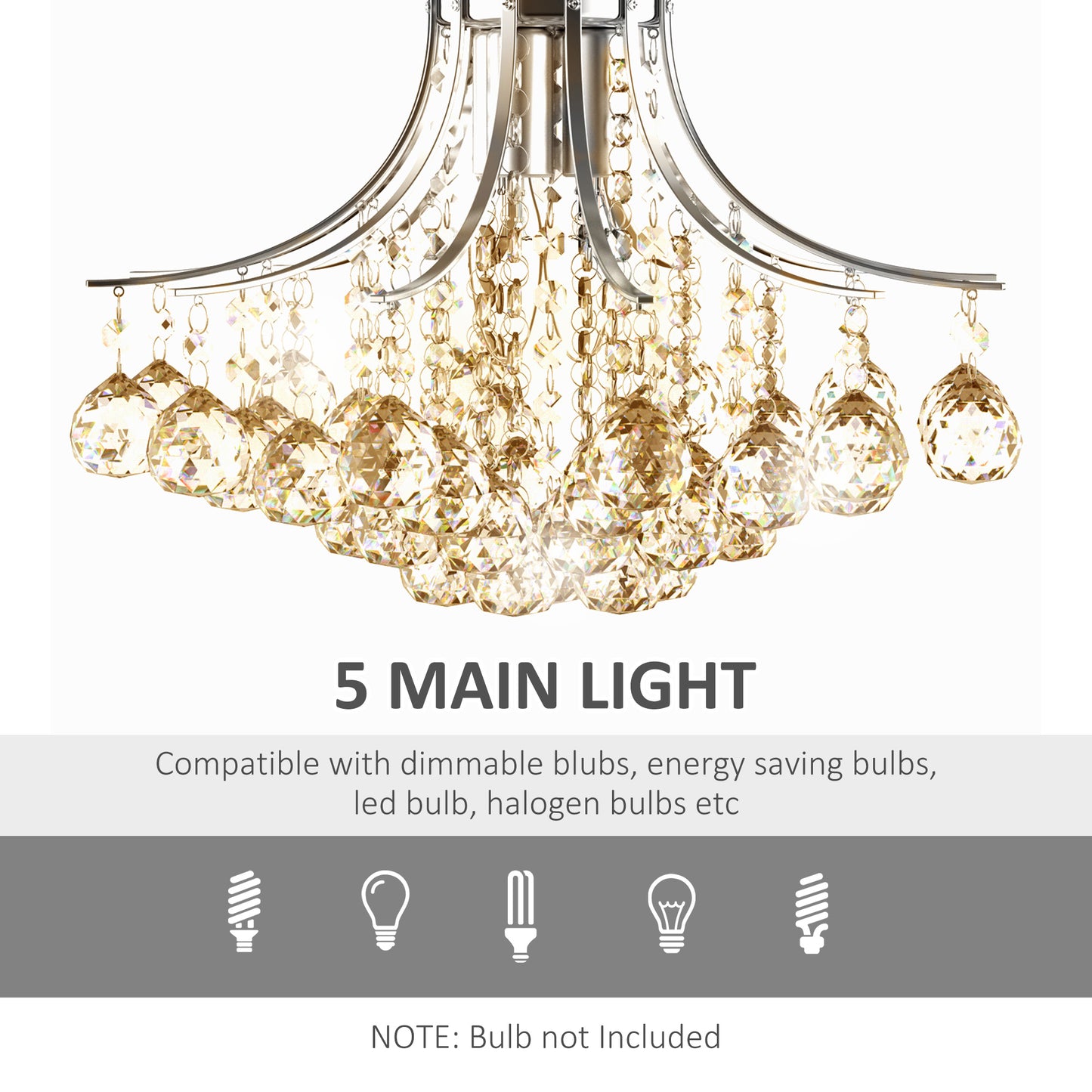 3 Lights Modern Style Ceiling Chandelier Pendant Crystal Light w/ Transparent K9 Crystal Droplets D40 X 28H (CM)