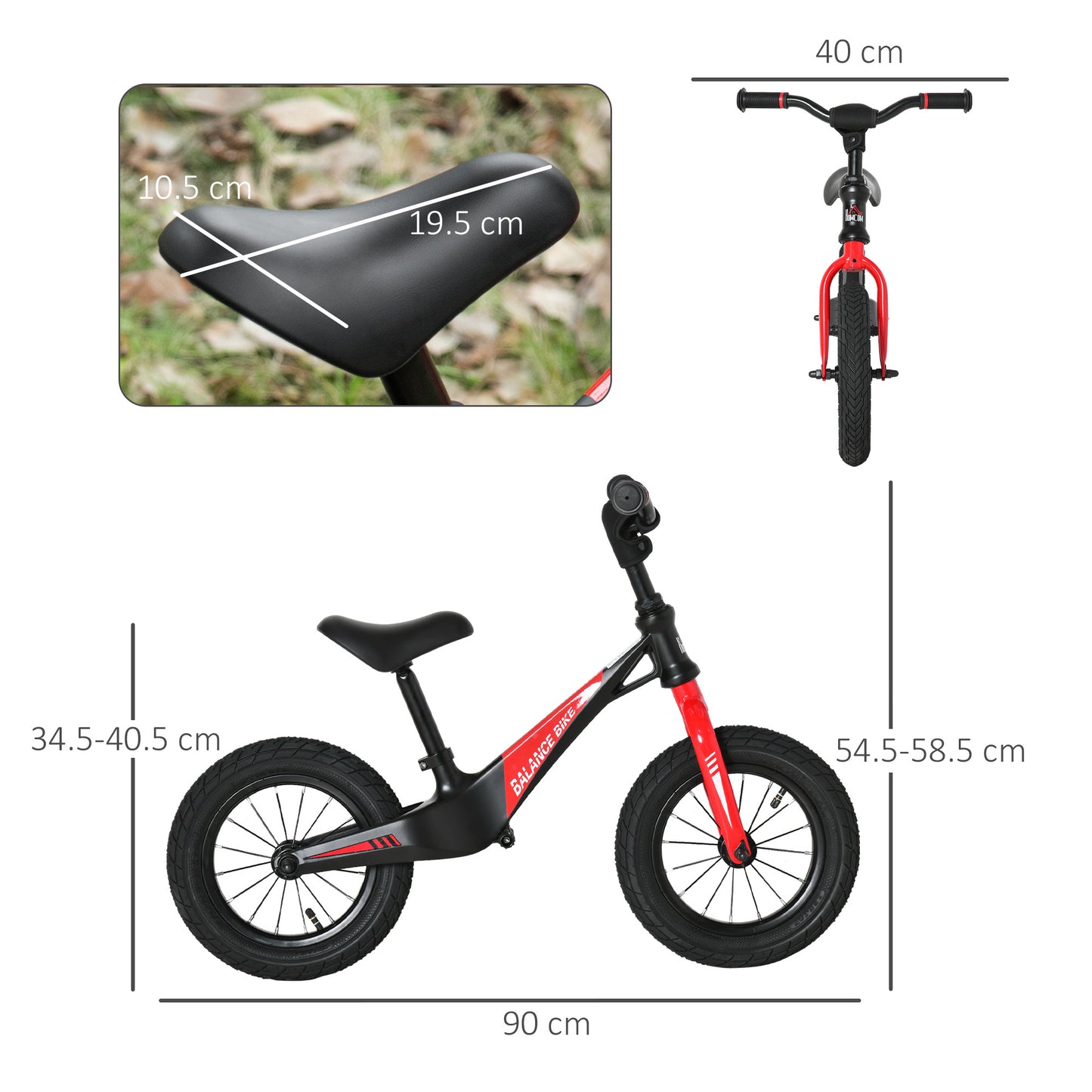 30cm Kids Balance Bike, No Pedal Training Bicycle, w/ Air Filled Tires, Adjustable Handlebar, Padded Seat, for Children Aged 3-6
