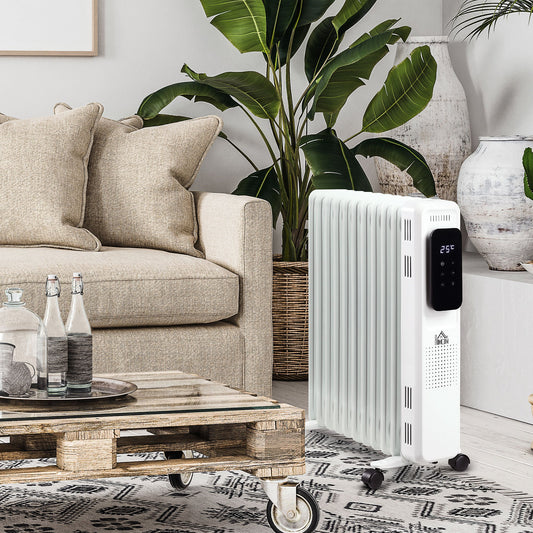 2720W Oil Filled Radiator 11 Fin Portable Electric Heater w/ LED Display 24Hrs Timer Three Heat Settings Adjustable Thermostat-White