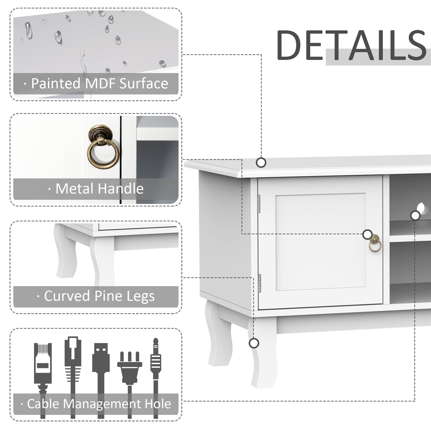 TV Stand Unit Corner Table Cabinet Centre, MDF-Ivory White