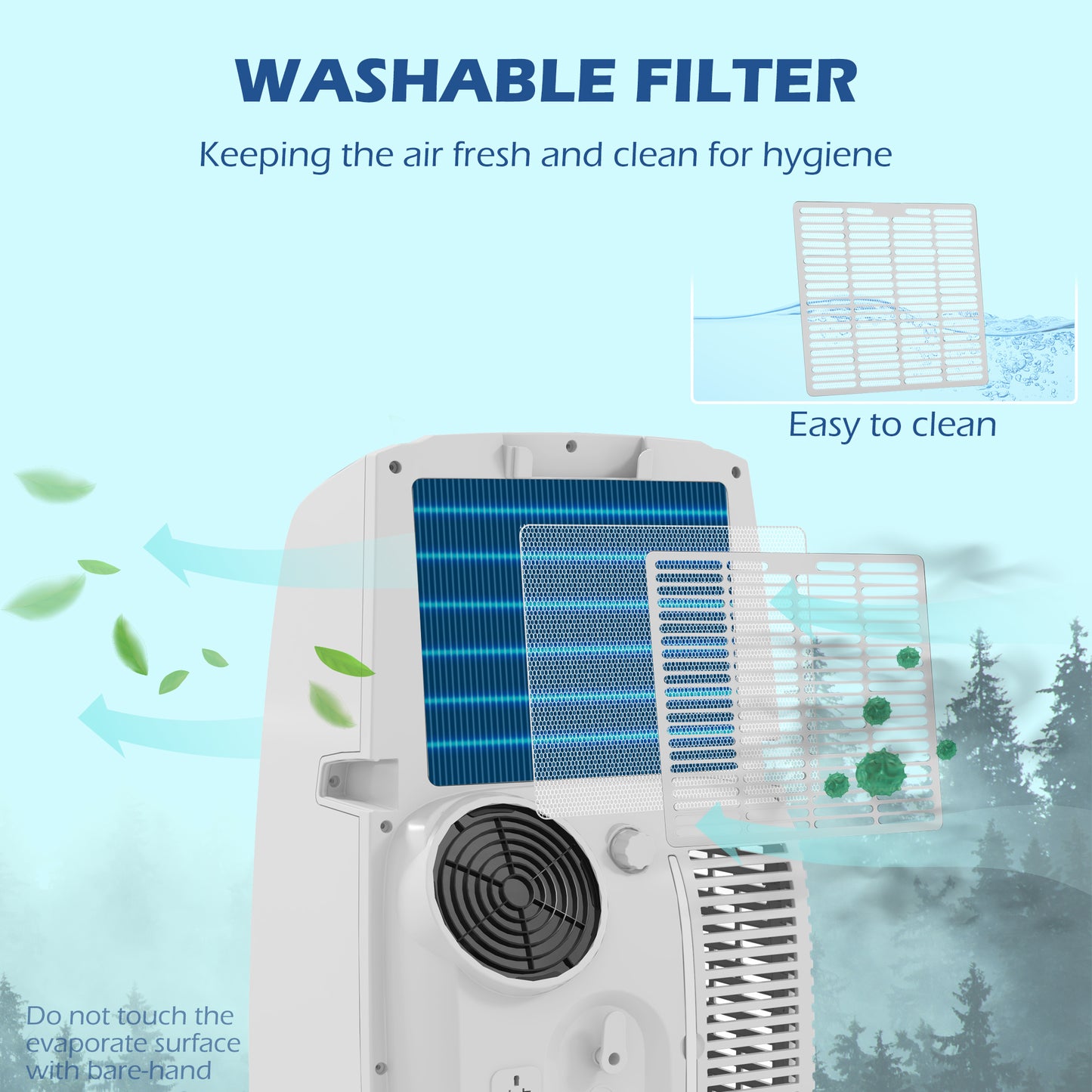Mobile Air Conditioner for Room up to 28m², with Dehumidifier, Quiet Mode, 24H Timer, Wheels, Child Lock 12,000 BTU