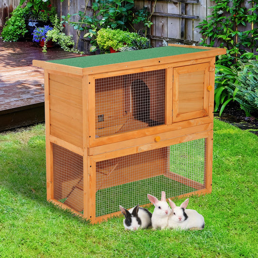Pawhut Wooden 90cm 2 Tiers Rabbit Hutch Enclosure