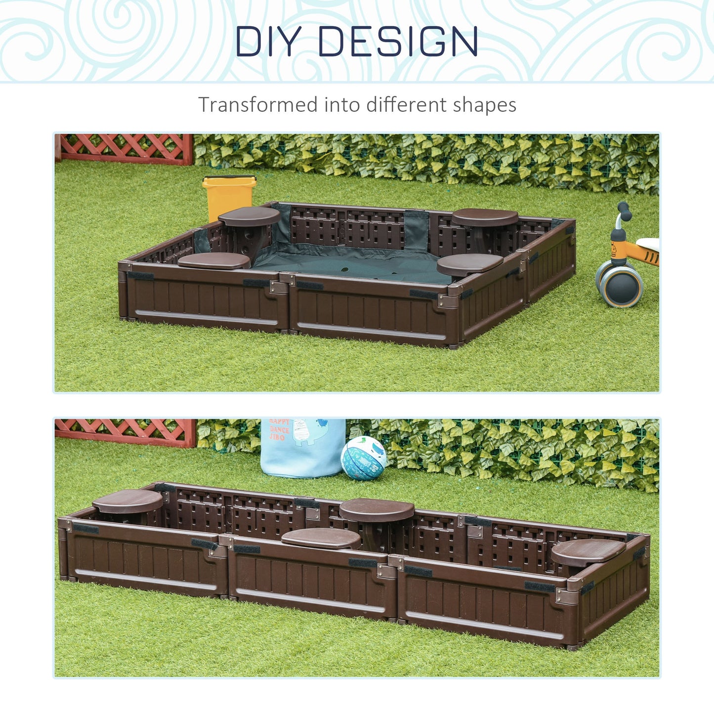 Outsunny Kids Outdoor Sandbox w/ Waterproof Oxford Canopy Bottom Fabric Liner Children Playset for 3-12 years old Backyard Brown