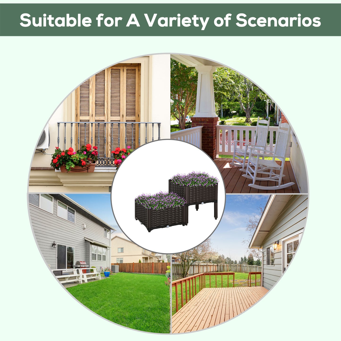 Outsunny Set of 2 Garden Raised Bed Elevated Patio Flower Plant Planter Box PP Vegetables Planting Container, Brown