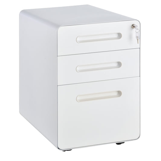 Vinsetto Fully Assembled 3-Drawer Mobile File Cabinet Lockable All-Metal Rolling Vertical File Cabinet White