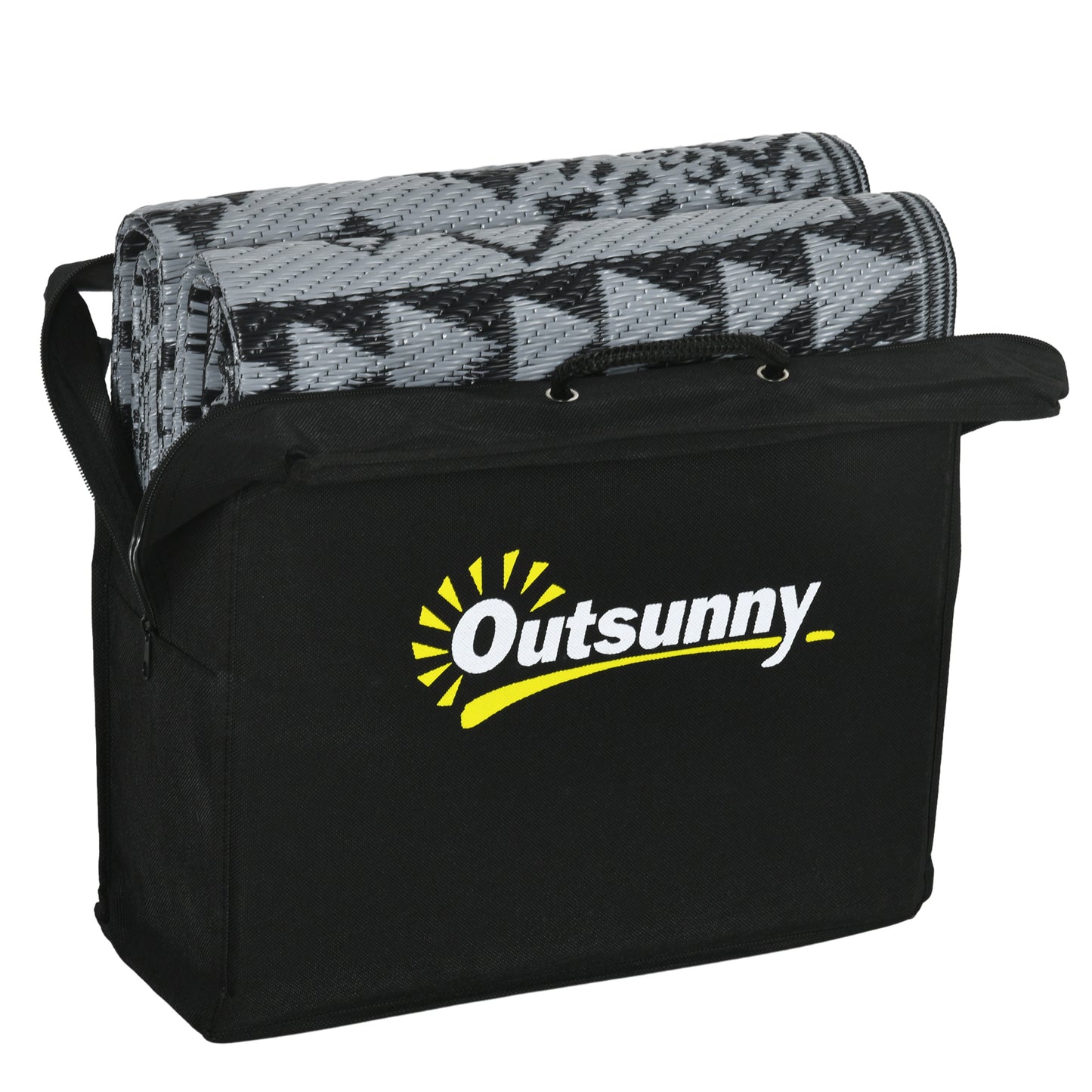 Outsunny Plastic Straw Reversible RV Outdoor Rug with Carry Bag, 182 x 274cm, Black and Grey