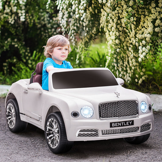 Kids Electric Ride On Bentley Car with Parent Remote, 12V Battery Powered Toy Car with Music Horn Lights MP3 Suspension Wheels for 37-72 Months, White