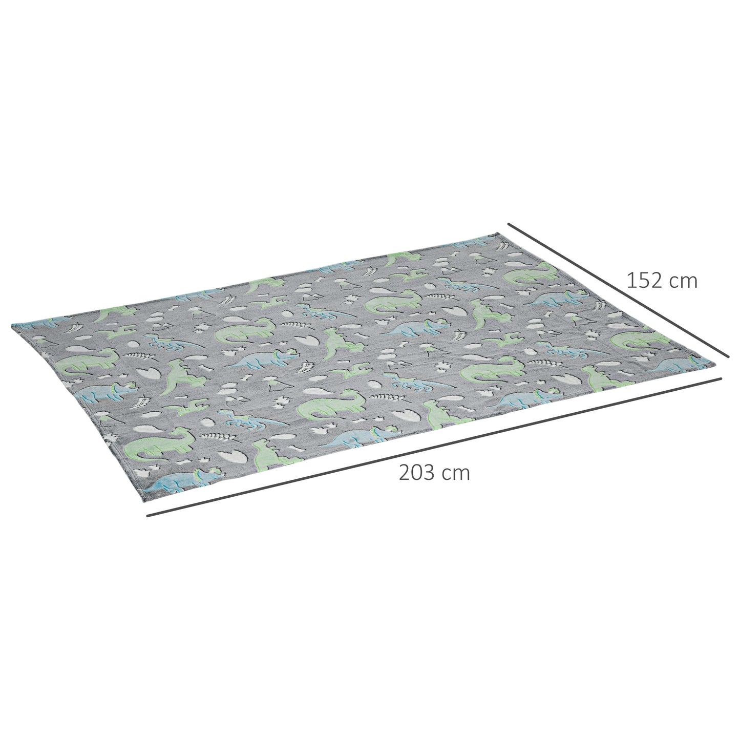 Glow in The Dark Flannel Fleece Throw Blanket, Fluffy Warm Throw Blanket, Kids Dinosaur Luminous Blanket, 203x153cm, Grey