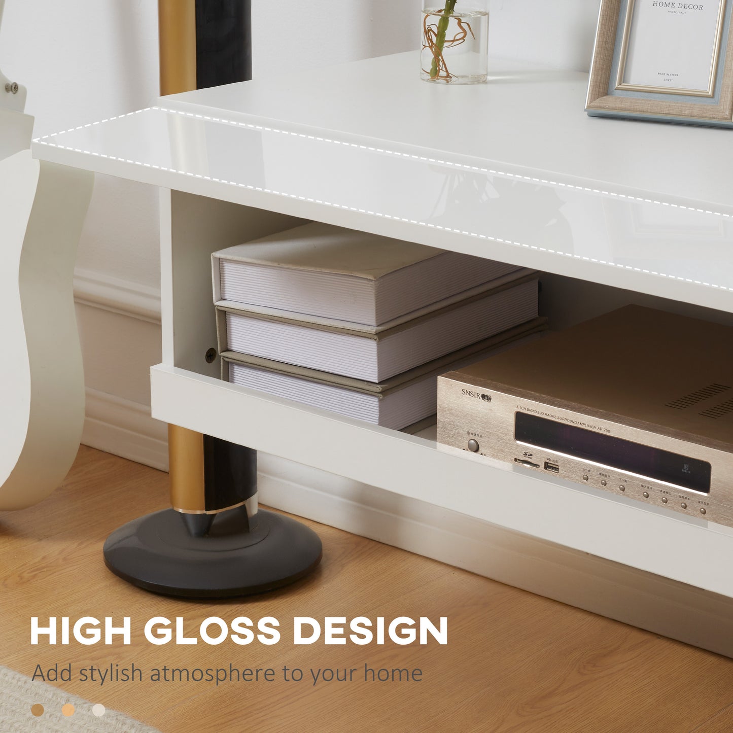 Wall Mounted TV Unit Cabinet for TVs up to 65" with LED Lights, 150 x 40 x 30cm, High Gloss White