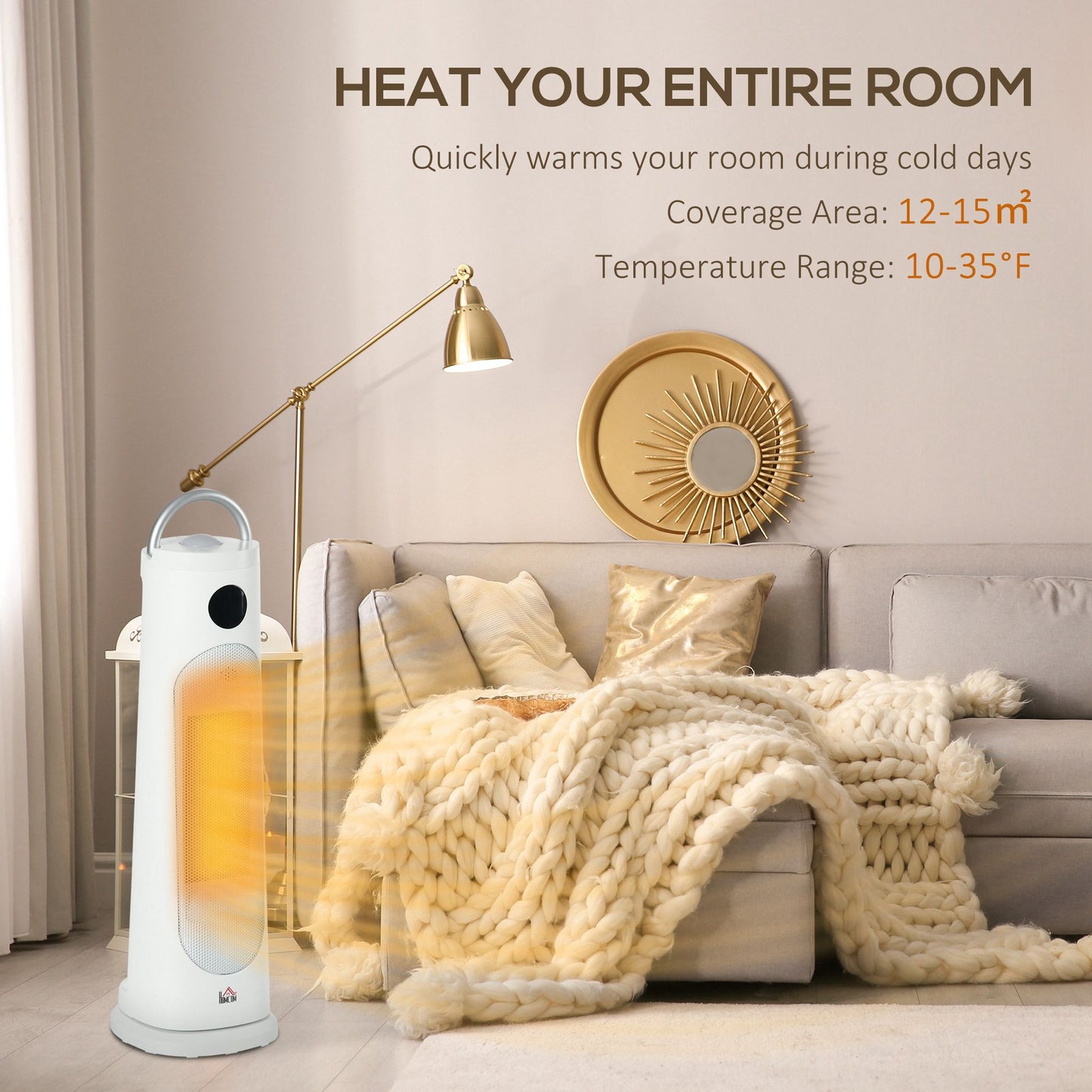 Electric Space Heater, Portable Fan Heater, Low Energy 2000W PTC Ceramic Heater w/ Thermostat, Timer, Overheat & Tip-over Protection