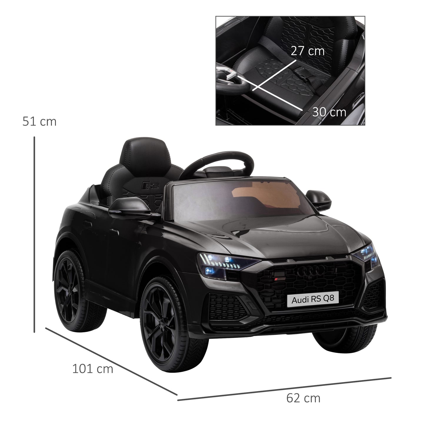 Compatible 6V Battery-powered Kids Electric Ride On Car Audi RS Q8 Toy with Parental Remote Control Music Lights USB MP3 Bluetooth Black