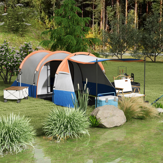 Outsunny Camping Tent, Large Tunnel Tent with Bedroom and Living Area, 2000mm Waterproof, Portable with Bag for 2-3 Man, Orange