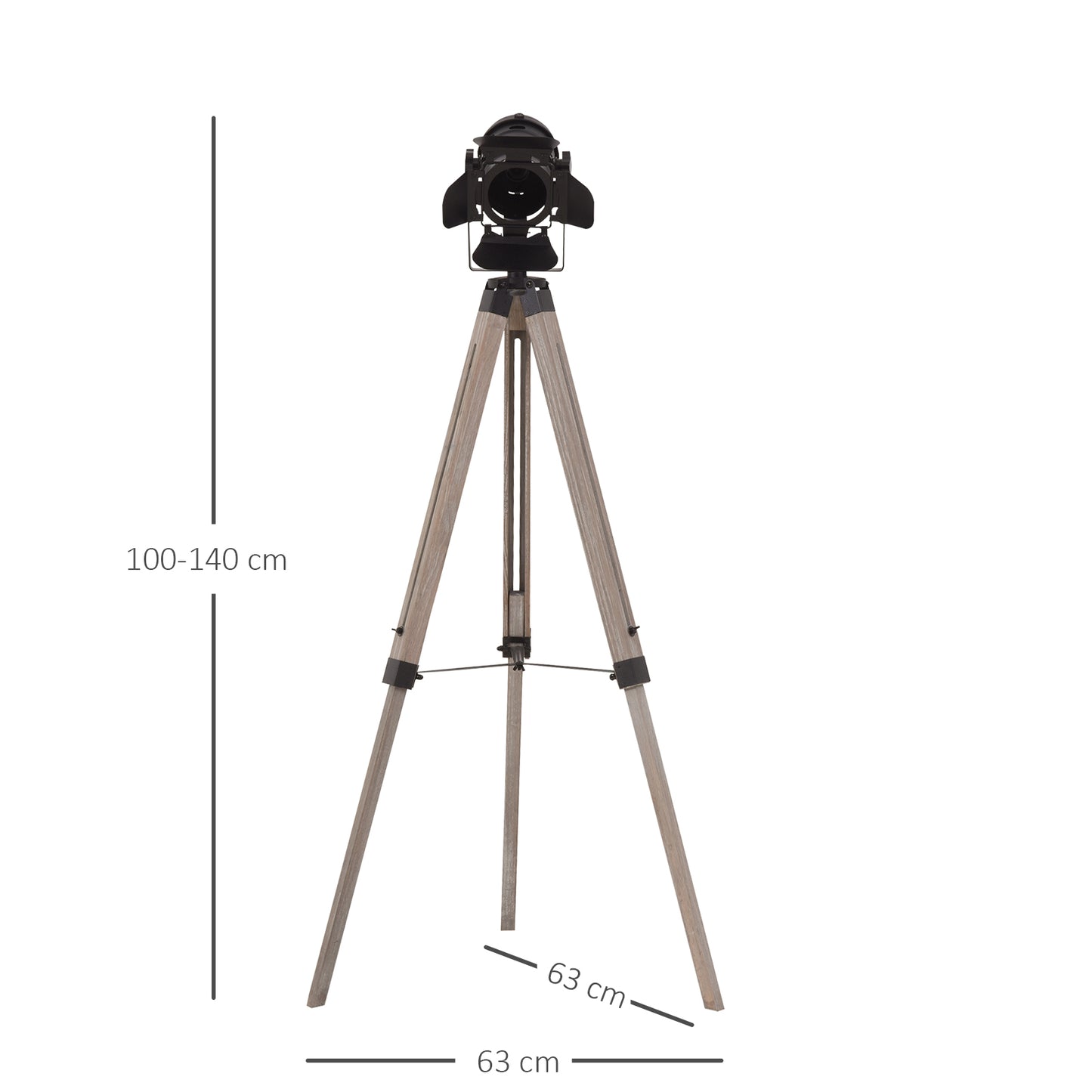 Industrial Style Tripod Floor Lamp Vintage Spotlight Reading Lamp w/ Wood Metal Legs E27 Base Versatile Use For Living Room Bedroom