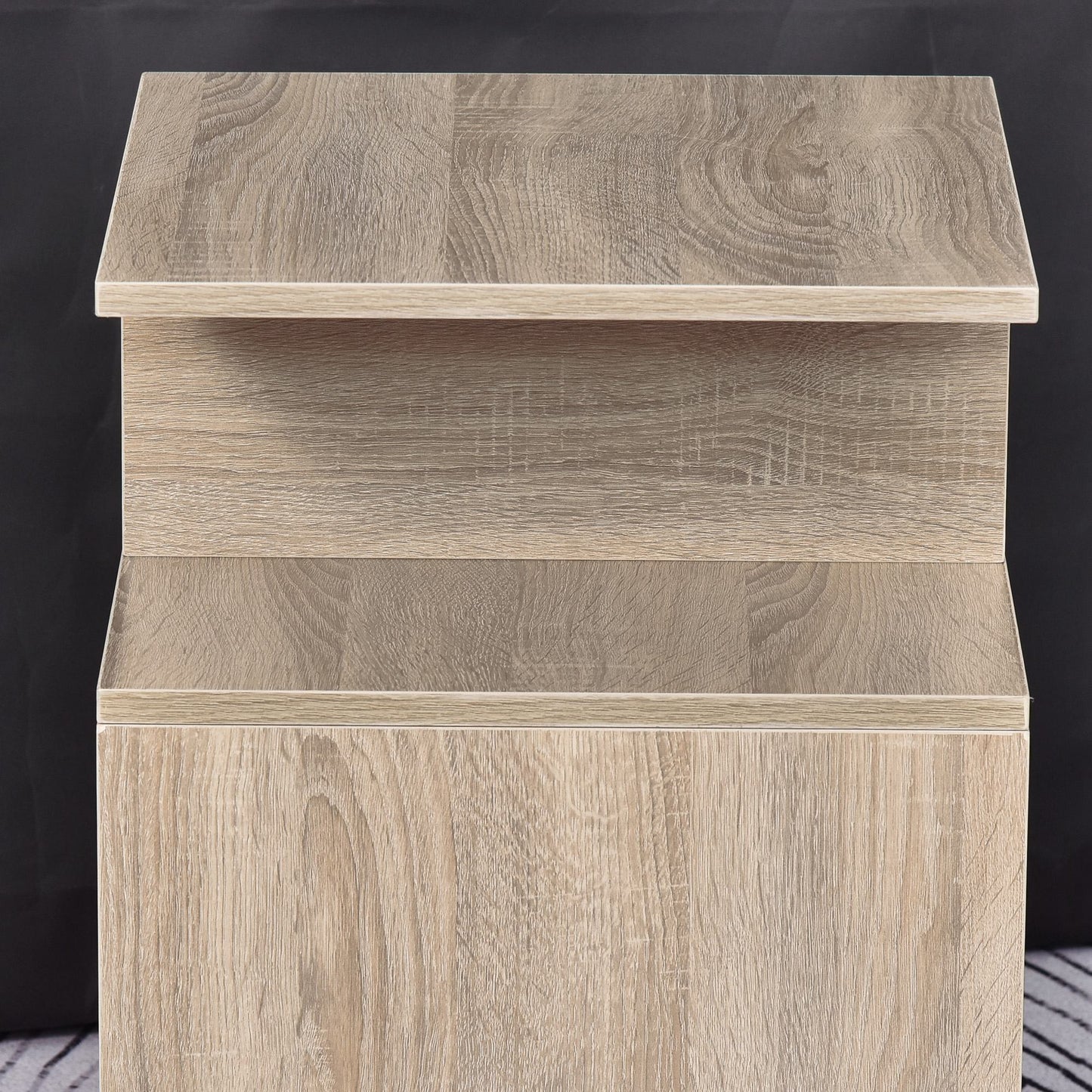 Side Table, 3 Tier End Table with Open Storage Shelves, Living Room Coffee Table Organiser Unit, Set of 2, Oak Colour