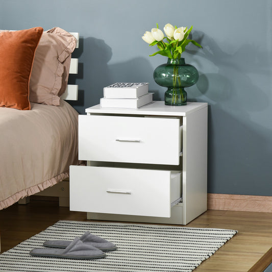 HOMCOM Bedside Table with 2 Drawers, Modern Nightstand, Cabinet Drawers Side Storage Unit for Bedroom, Living Room