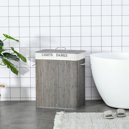 Laundry Basket with Flip Lid String Handles, 2 Section Collapsible Hamper Removable Lining Foldable Water-Resistant Dirty Clothes Storage 100L