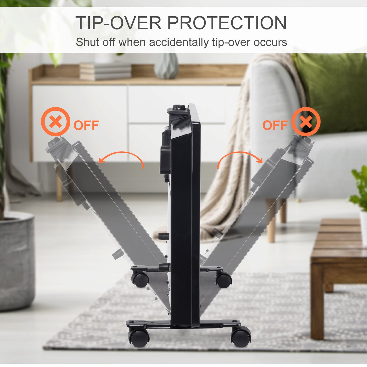 Convector Radiator Heater Freestanding or Wall-mounted Portable Electric Heating with 2 Heat Settings, Adjustable Thermostat and Safety Cut-Off