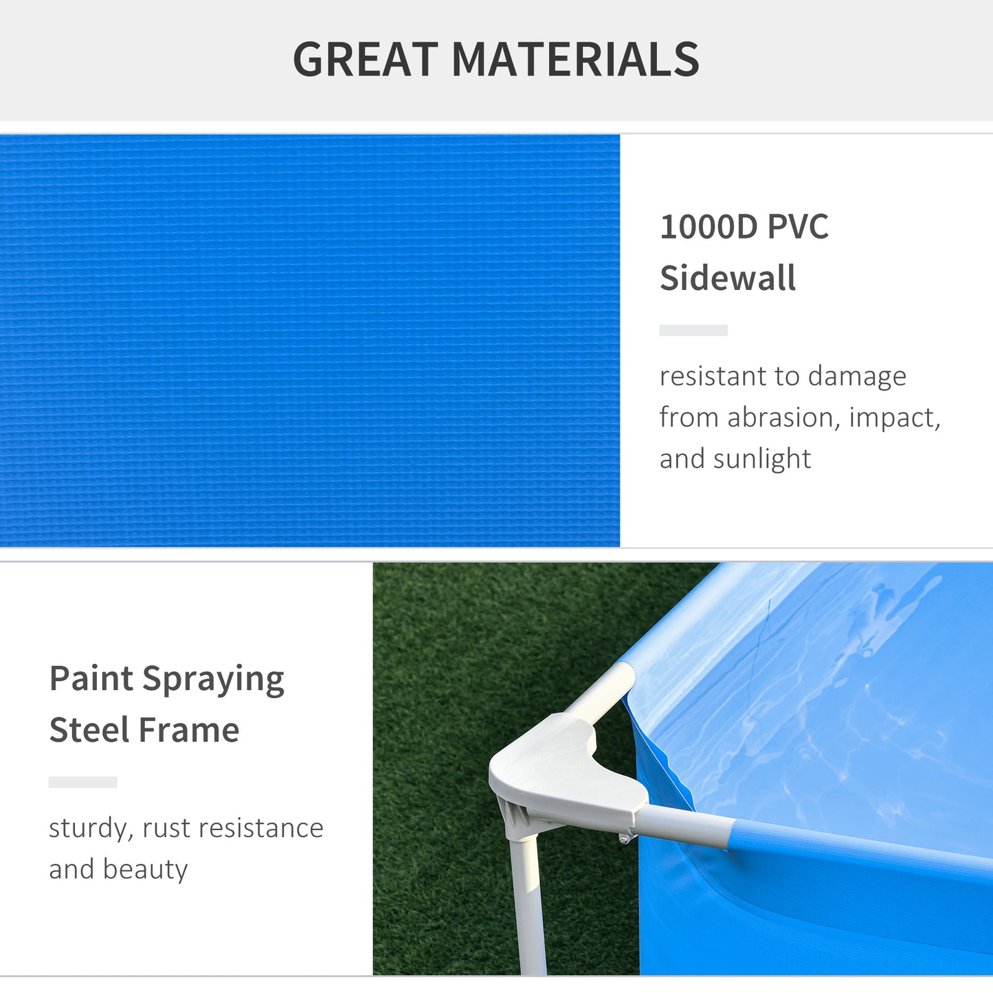Outsunny Steel Frame Pool with Filter Pump and Filter Cartridge Rust Resistant Above Ground Pool with Reinforced Sidewalls, 252 x 152 x 65cm, Blue
