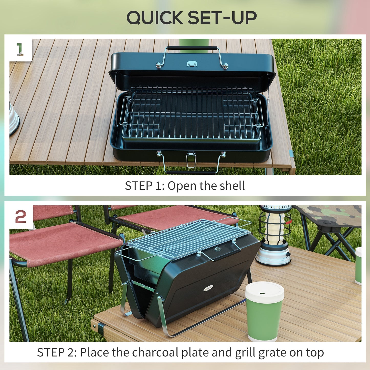 Outsunny Foldable Suitcase Design Mini Charcoal Barbecue Grill BBQ, Black