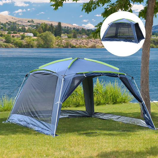 Outsunny 5-8 Person Camping Tent, Portable Dome Tent, Outdoor Screen House Sun Shelter, 360x355x215cm - Dark Blue/Green