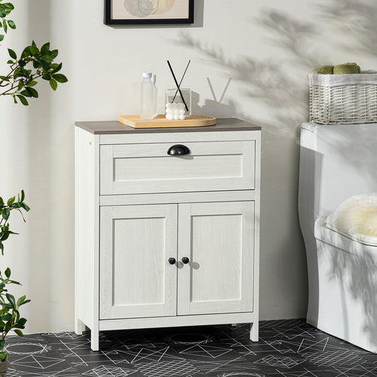 Kleankin Bathroom Floor Cabinet, Freestanding Storage Cupboard with Drawer, Double Door Cabinet and Adjustable Shelf, White