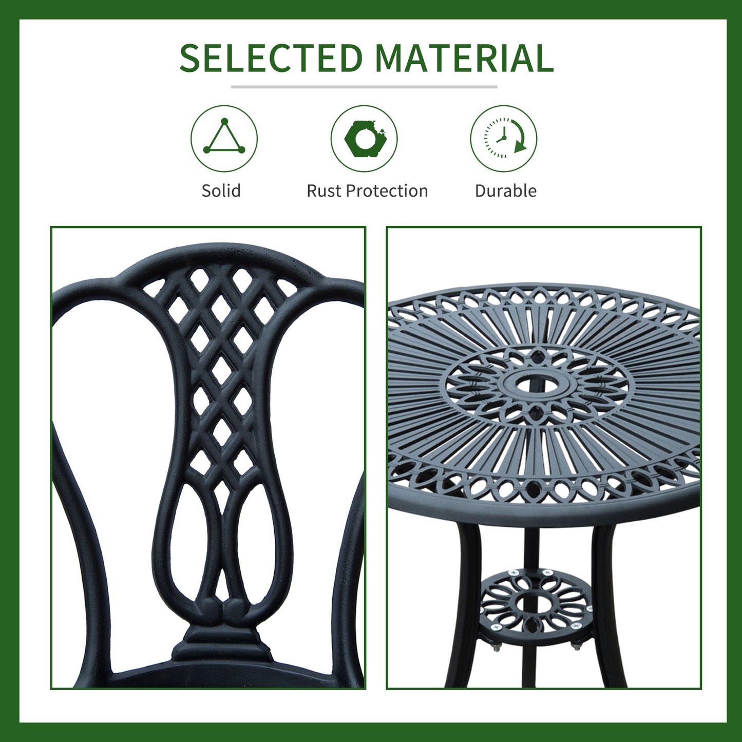 3 Piece Patio Cast Aluminium Bistro Garden Outdoor Furniture Table and Chairs Set Shabby Chic Style