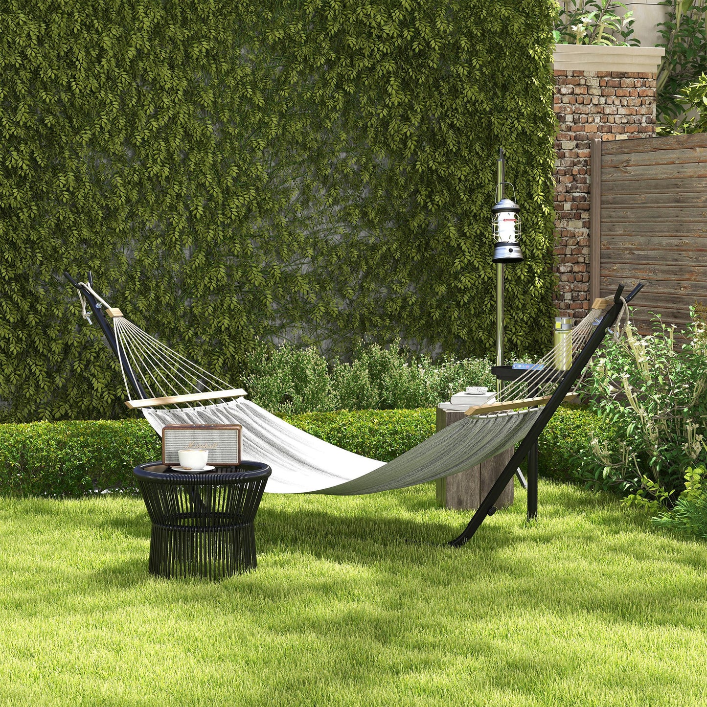 9.4ft Hammock Stand With Side Tray Stand, Steel Frame Net Support For String, Brazilian, Flat, Rope Style Hammocks - Black