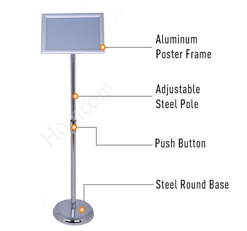 HOMCOM A4 Poster Stand height Adjustable Display Stands Board Replaceable Vertical & Horizontal with Metal Base Silver